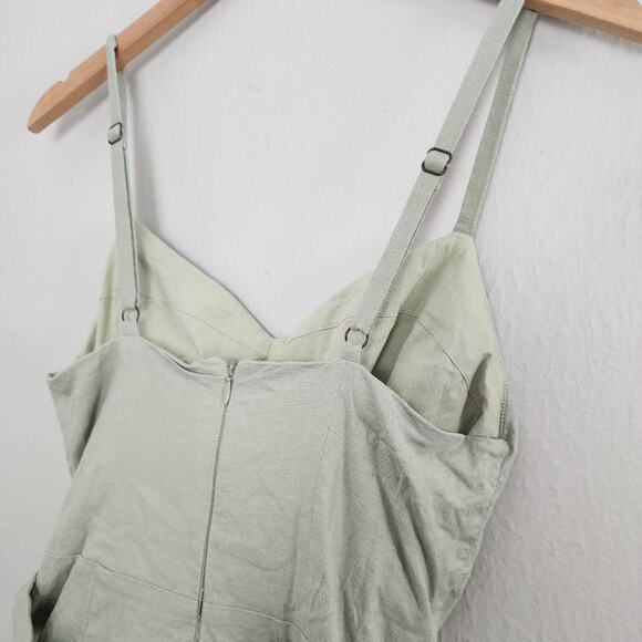 House of Harlow 1960 Nicola Linen Blend Romper Sage Green XLarge - Picture 9 of 13